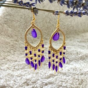 Elegant Gold and Purple Chandelier Earrings